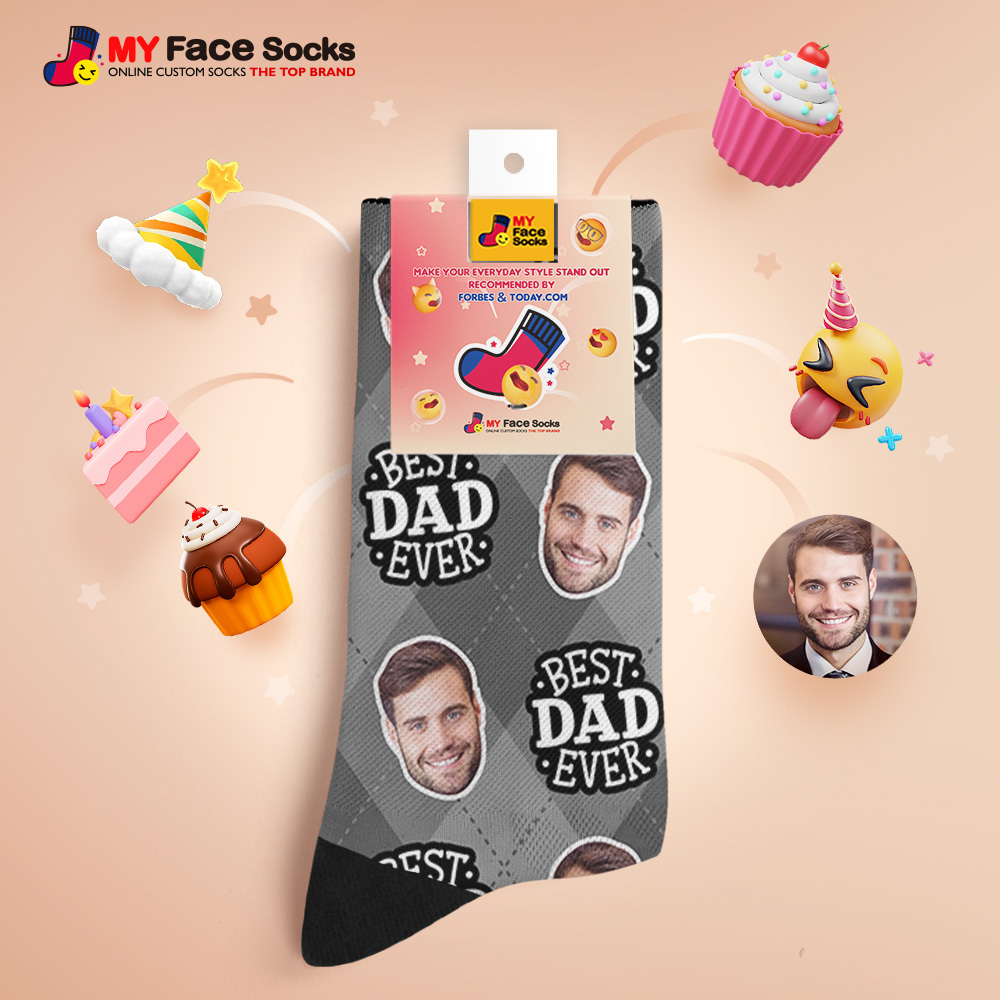 Custom Best Dad Ever Blue Photo Print Socks Colorful  Dad Socks Personalized Custom Design Best Fathers Day Gift - MyFaceSocksAU