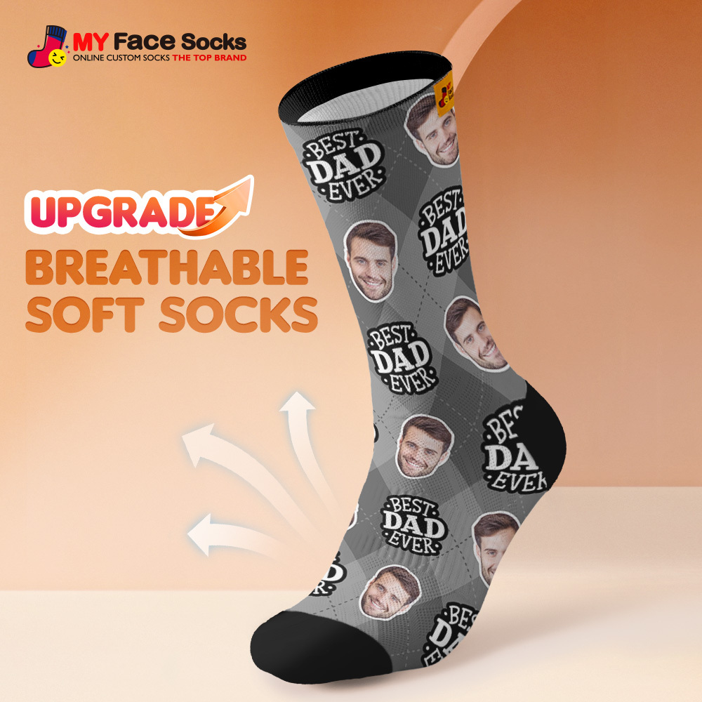 Custom Best Dad Ever Blue Photo Print Socks Colorful  Dad Socks Personalized Custom Design Best Fathers Day Gift - MyFaceSocksAU