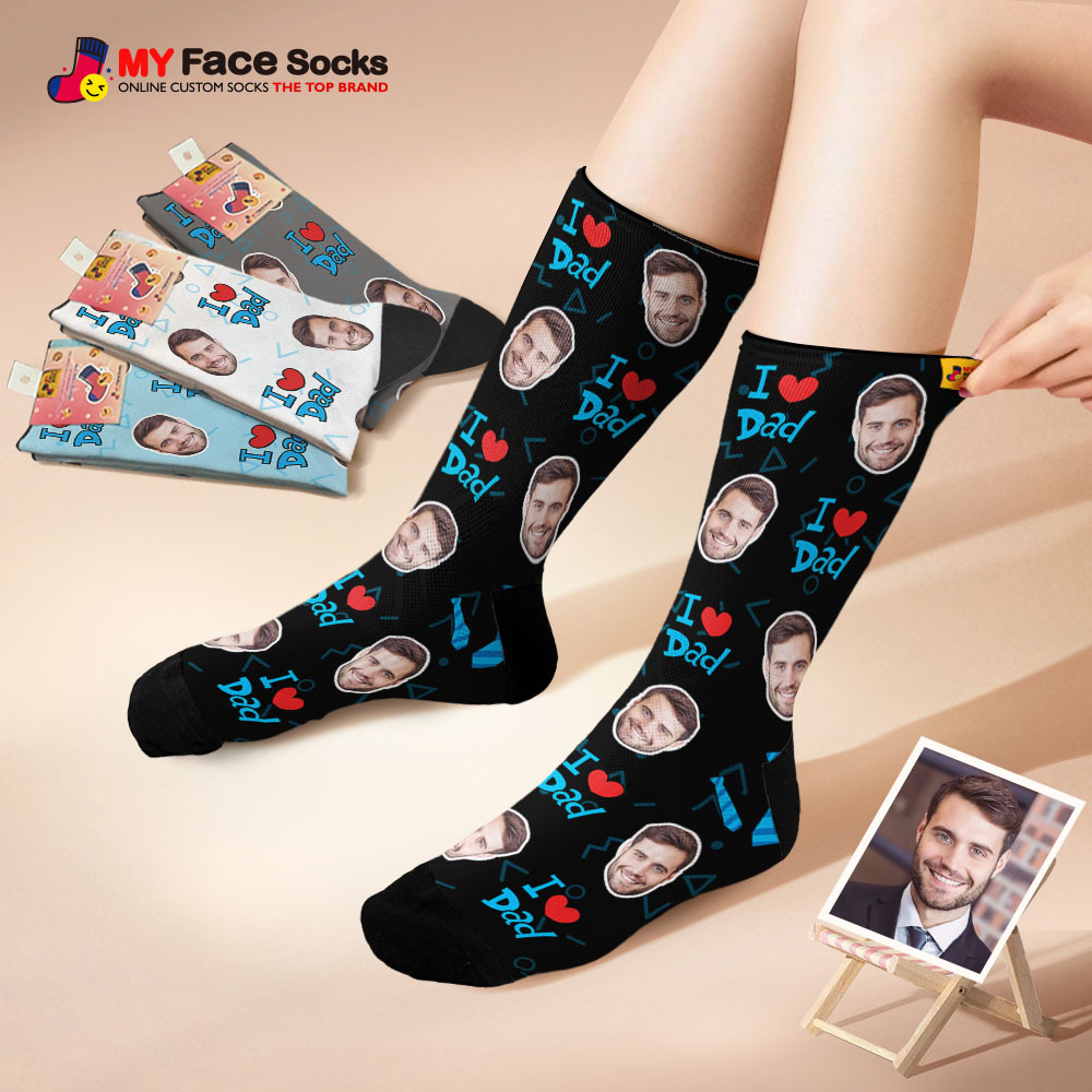 Custom Best Dad Ever Blue Photo Print Socks Colorful  Dad Socks Personalized Custom Design Best Fathers Day Gift - MyFaceSocksAU