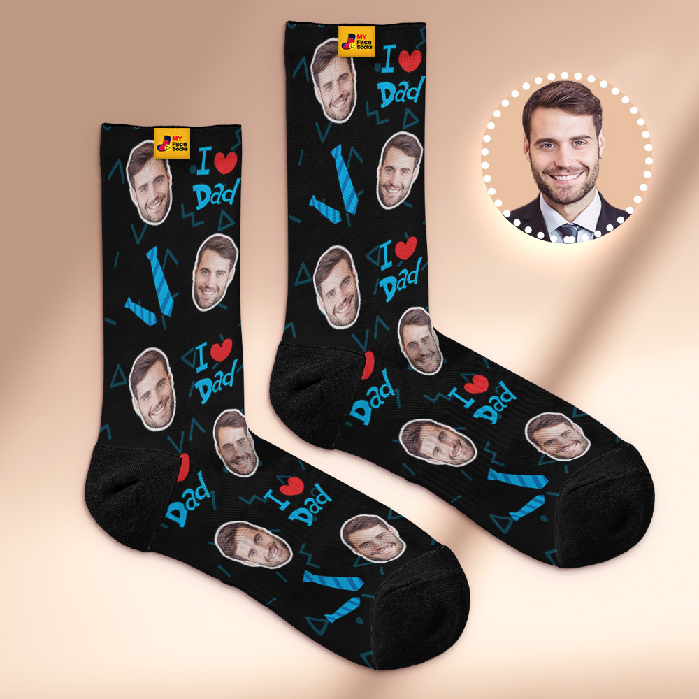 Custom Best Dad Ever Blue Photo Print Socks Colorful  Dad Socks Personalized Custom Design Best Fathers Day Gift - MyFaceSocksAU