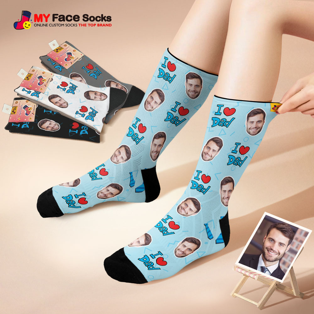 Custom I Love Dad Photo Print Socks Colorful  Dad Socks Personalized Custom Design Best Fathers Day Gift - MyFaceSocksAU