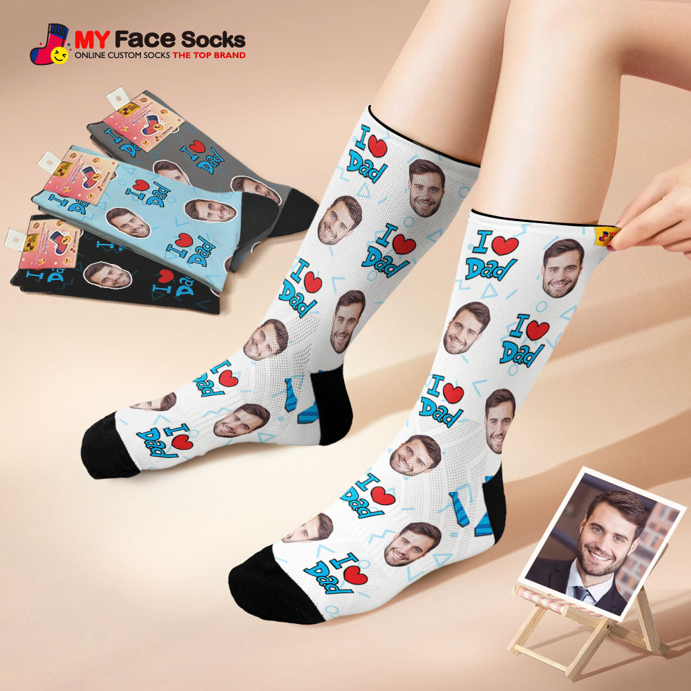 Custom Best Dad Ever Blue Photo Print Socks Colorful  Dad Socks Personalized Custom Design Best Fathers Day Gift - MyFaceSocksAU