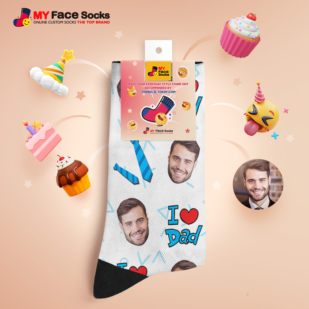 Custom Best Dad Ever Blue Photo Print Socks Colorful  Dad Socks Personalized Custom Design Best Fathers Day Gift - MyFaceSocksAU