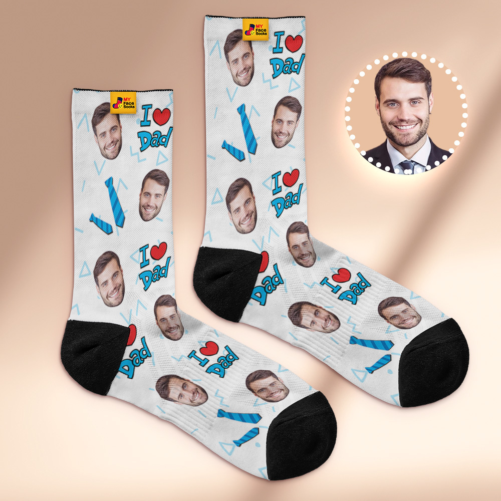 Custom Best Dad Ever Blue Photo Print Socks Colorful  Dad Socks Personalized Custom Design Best Fathers Day Gift - MyFaceSocksAU