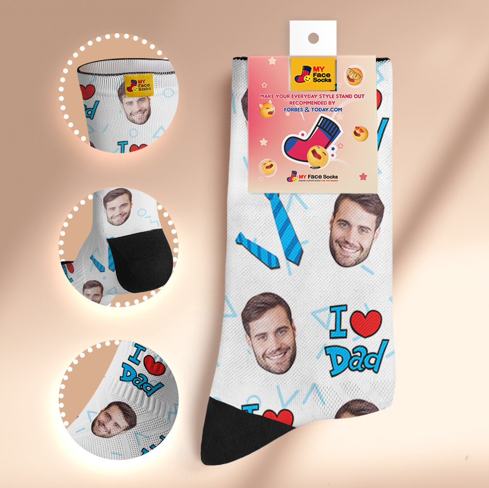 Custom Best Dad Ever Blue Photo Print Socks Colorful  Dad Socks Personalized Custom Design Best Fathers Day Gift - MyFaceSocksAU