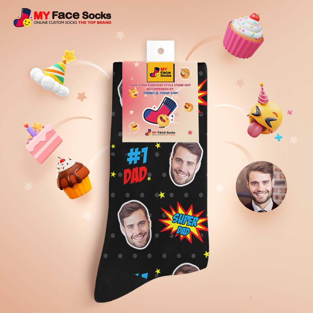 Custom Best Dad Ever Blue Photo Print Socks Colorful  Dad Socks Personalized Custom Design Best Fathers Day Gift - MyFaceSocksAU