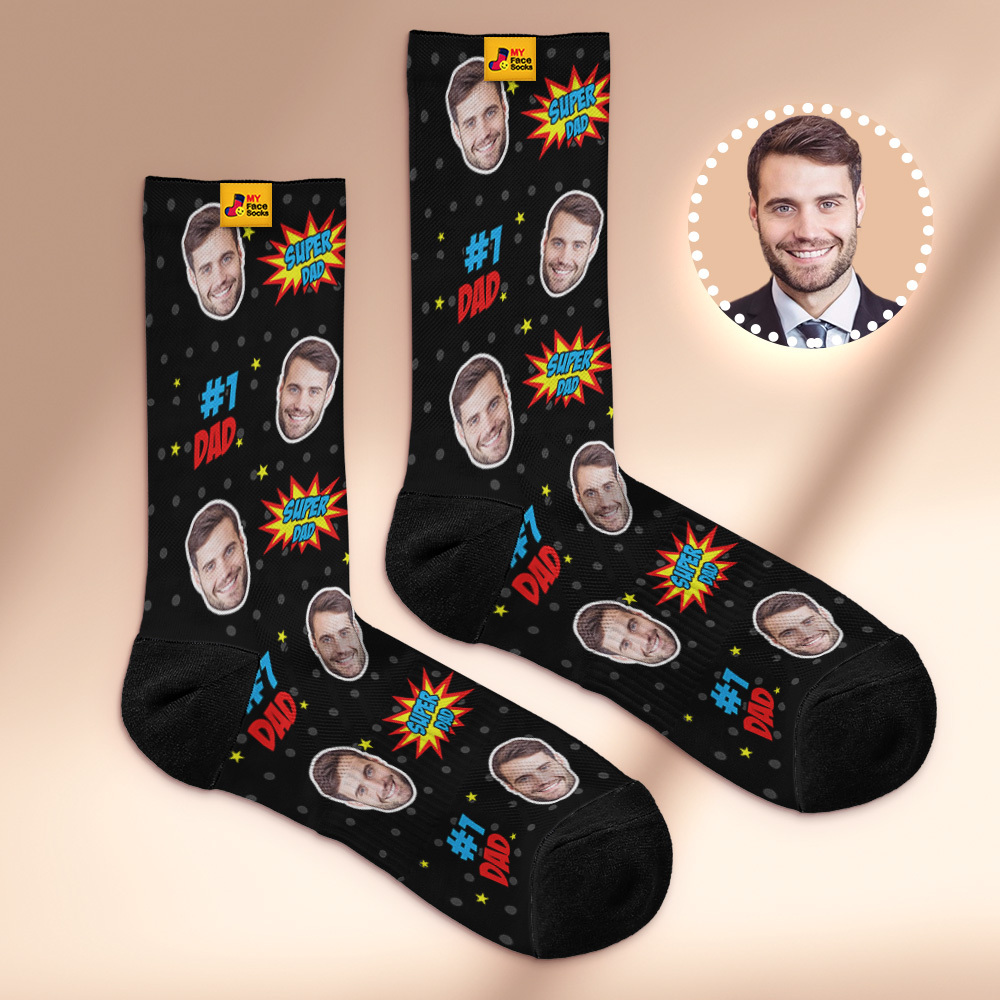 Custom Best Dad Ever Blue Photo Print Socks Colorful  Dad Socks Personalized Custom Design Best Fathers Day Gift - MyFaceSocksAU
