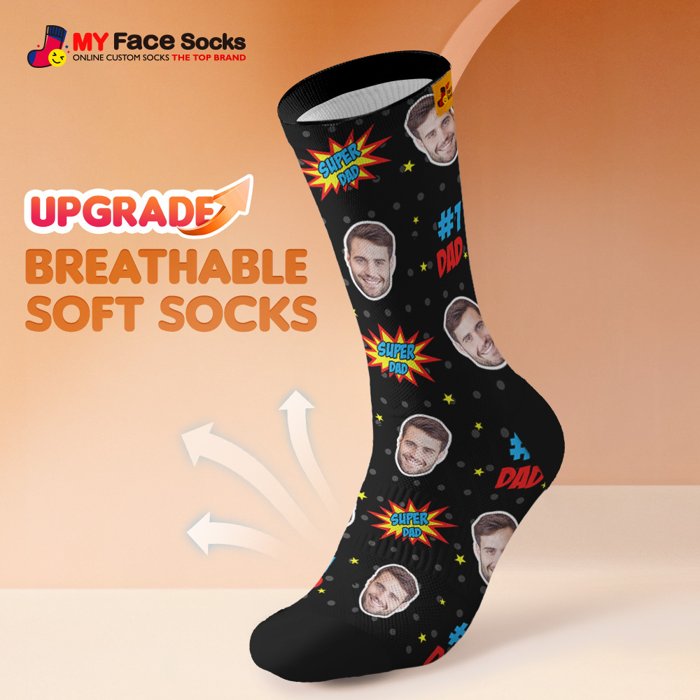 Custom Best Dad Ever Blue Photo Print Socks Colorful  Dad Socks Personalized Custom Design Best Fathers Day Gift - MyFaceSocksAU