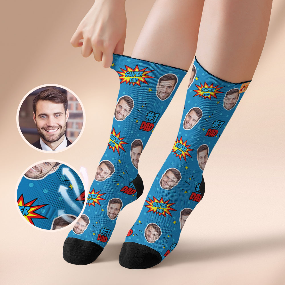 Custom I Love Dad Photo Print Socks Colorful  Dad Socks Personalized Custom Design Best Fathers Day Gift - MyFaceSocksAU