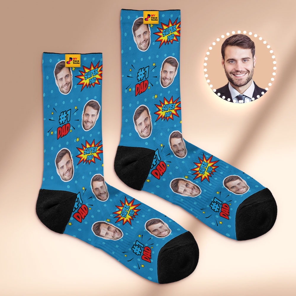 Custom Best Dad Ever Blue Photo Print Socks Colorful  Dad Socks Personalized Custom Design Best Fathers Day Gift - MyFaceSocksAU