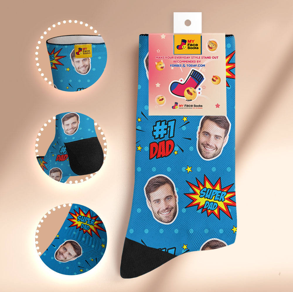 Custom Best Dad Ever Blue Photo Print Socks Colorful  Dad Socks Personalized Custom Design Best Fathers Day Gift - MyFaceSocksAU