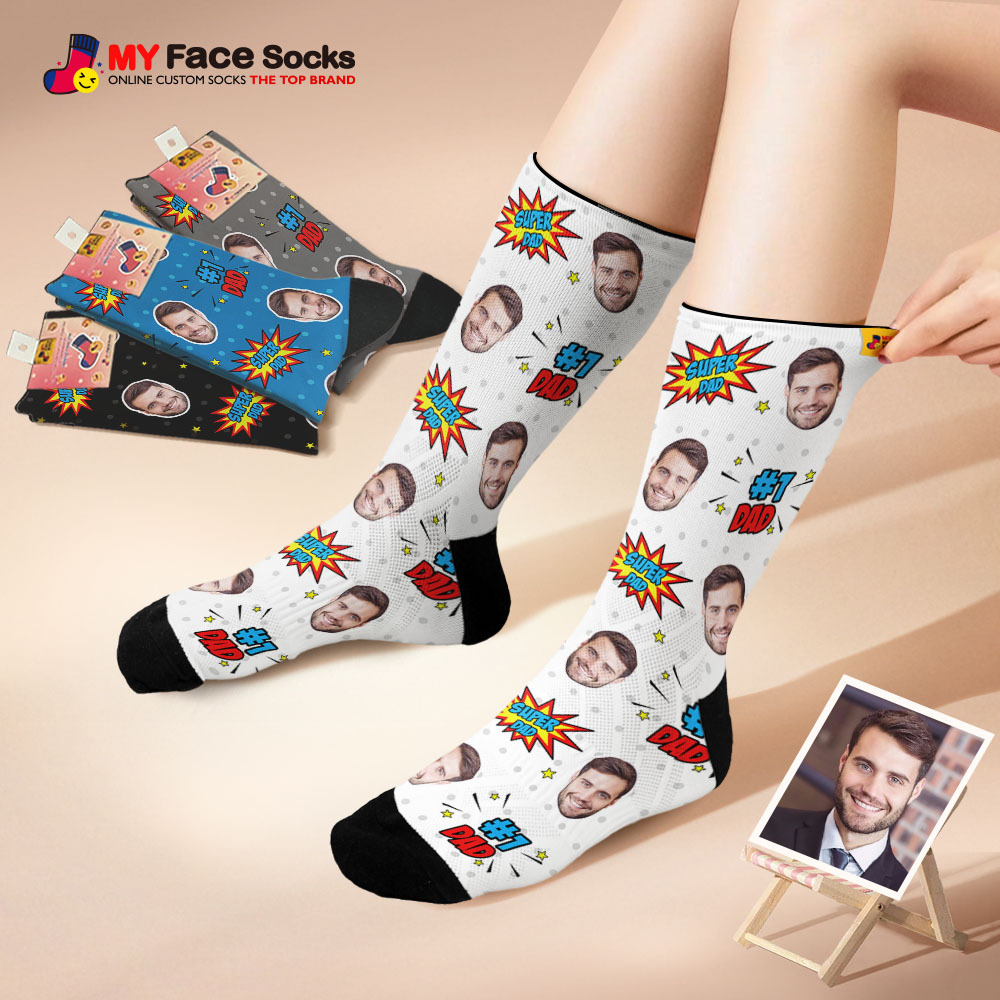 Custom Best Dad Ever Blue Photo Print Socks Colorful  Dad Socks Personalized Custom Design Best Fathers Day Gift - MyFaceSocksAU