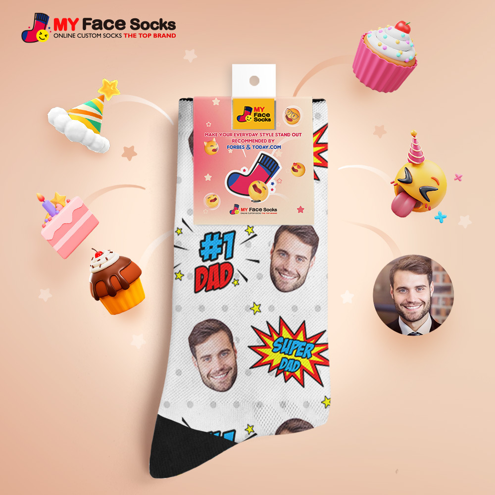 Custom Best Dad Ever Blue Photo Print Socks Colorful  Dad Socks Personalized Custom Design Best Fathers Day Gift - MyFaceSocksAU