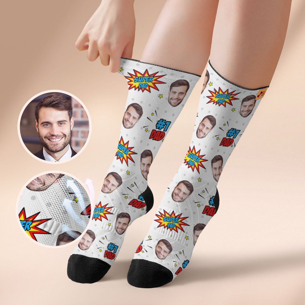 Custom Best Dad Ever Blue Photo Print Socks Colorful  Dad Socks Personalized Custom Design Best Fathers Day Gift - MyFaceSocksAU
