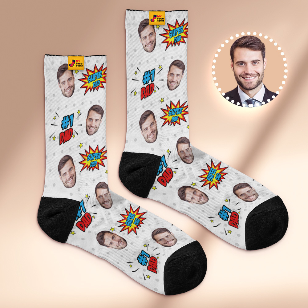 Custom Best Dad Ever Blue Photo Print Socks Colorful  Dad Socks Personalized Custom Design Best Fathers Day Gift - MyFaceSocksAU