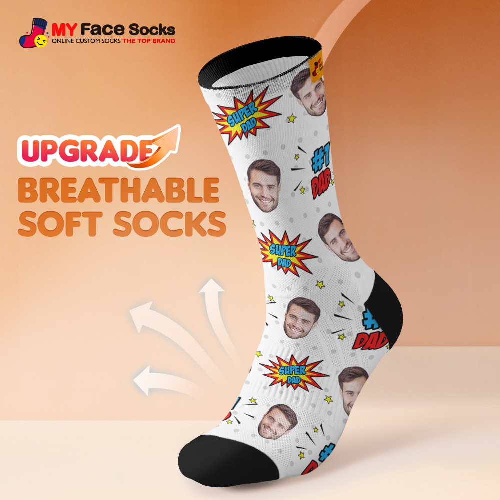 Custom Best Dad Ever Blue Photo Print Socks Colorful  Dad Socks Personalized Custom Design Best Fathers Day Gift - MyFaceSocksAU