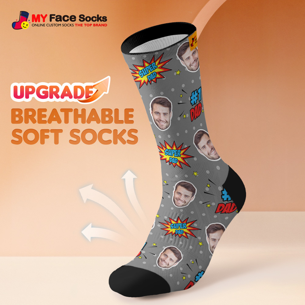 Custom I Love Dad Photo Print Socks Colorful  Dad Socks Personalized Custom Design Best Fathers Day Gift - MyFaceSocksAU