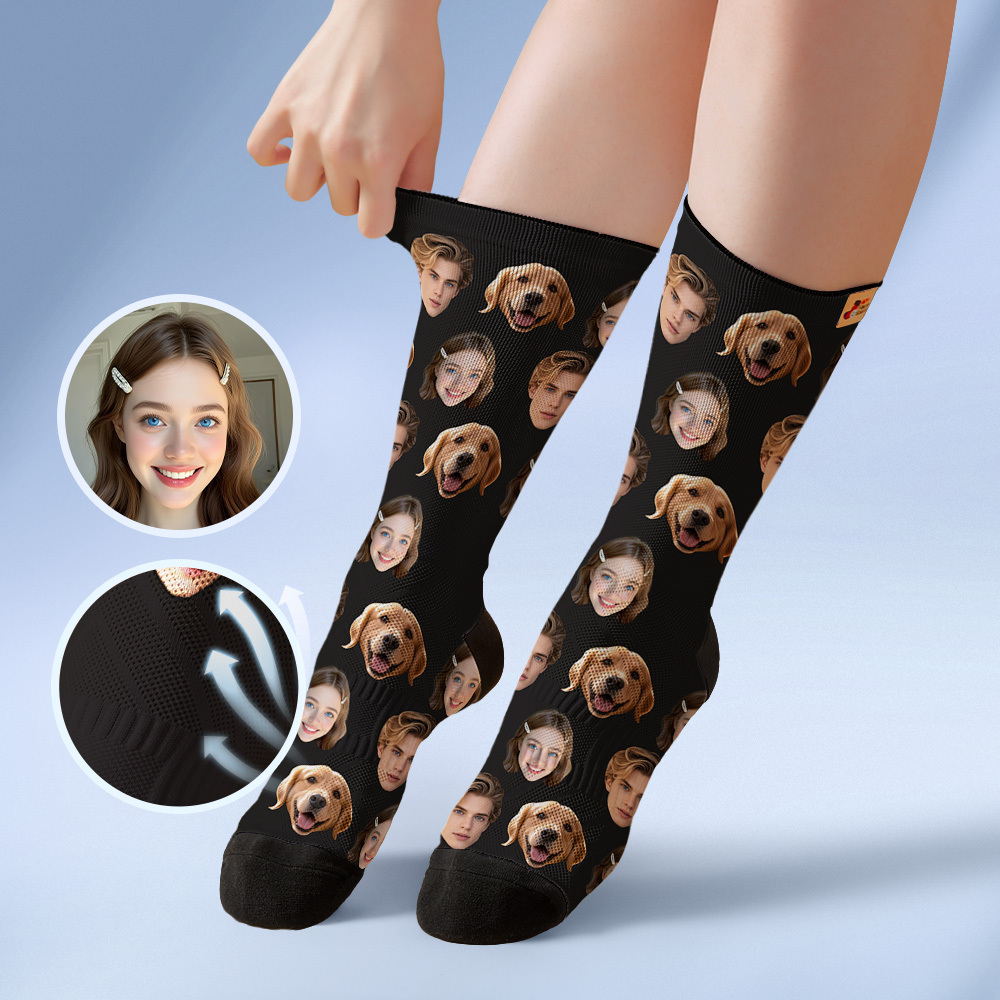 Custom Face Socks Personalized Socks with Faces Photo Red Funny Gift Photo Family Socks - MyFaceSocksAU