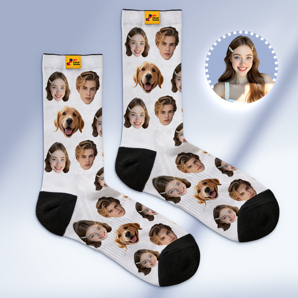 Custom Face Socks Personalized Socks with Faces Photo Blue Funny Gift Photo Family Socks - MyFaceSocksAU