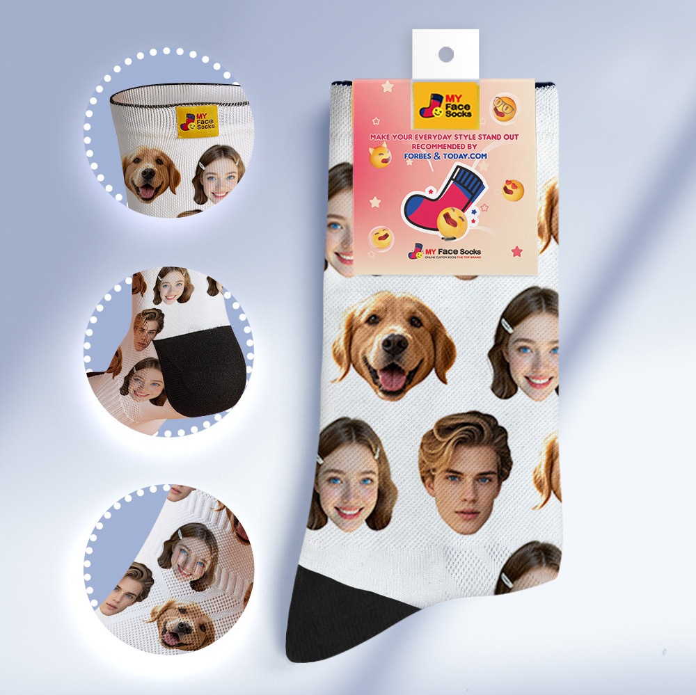 Custom Face Socks Personalized Socks with Faces Photo Blue Funny Gift Photo Family Socks - MyFaceSocksAU