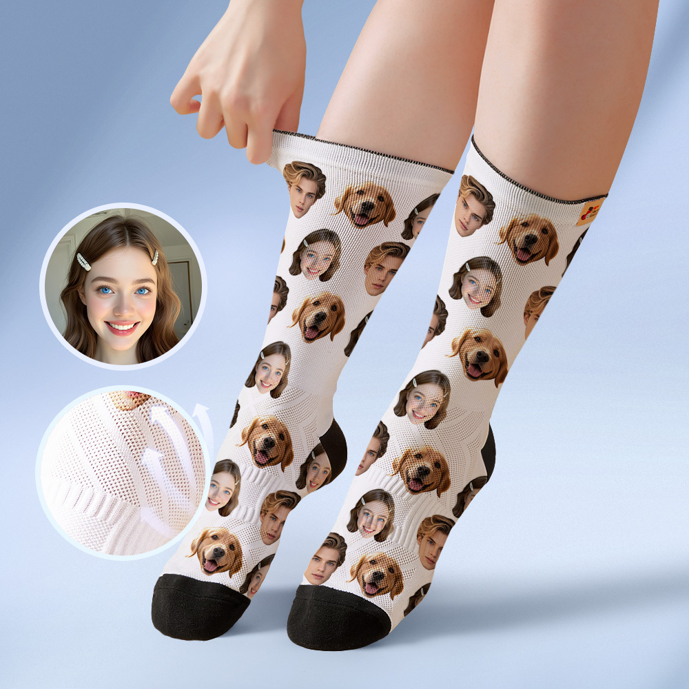 Custom Face Socks Personalized Socks with Faces Photo Blue Funny Gift Photo Family Socks - MyFaceSocksAU