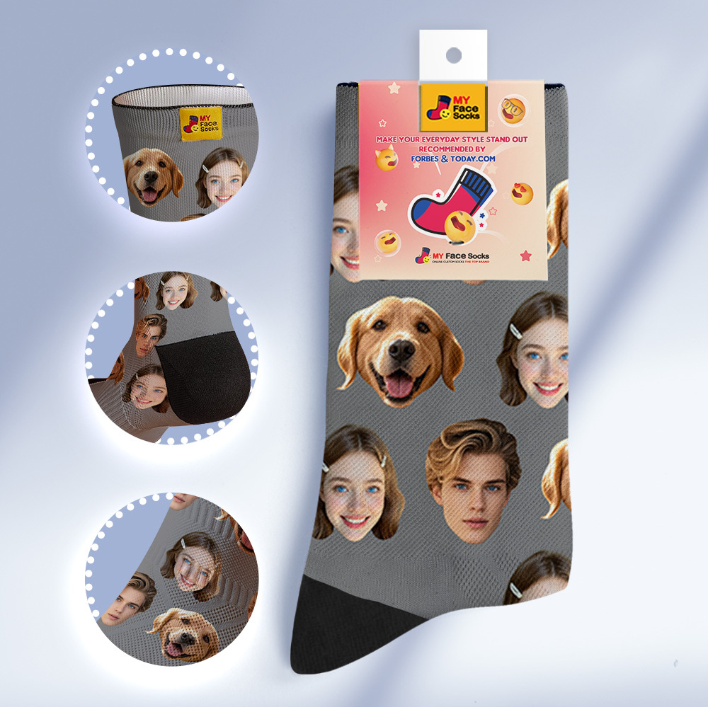 Custom Face Socks Personalized Socks with Faces Photo Blue Funny Gift Photo Family Socks - MyFaceSocksAU
