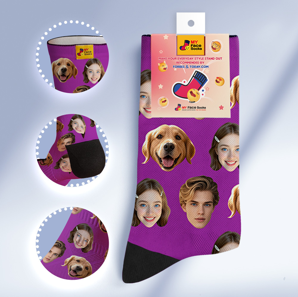Custom Face Socks Personalized Socks with Faces Photo Gray Funny Gift Photo Family Socks - MyFaceSocksAU