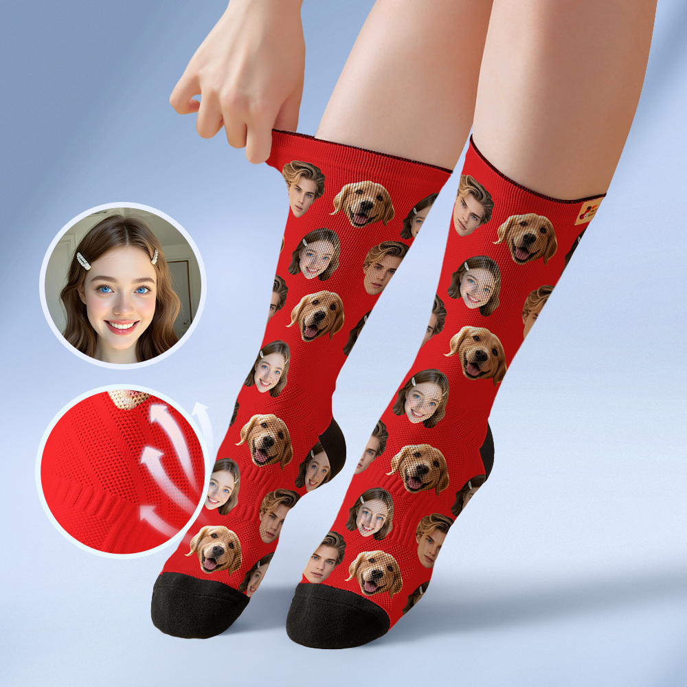 Custom Face Socks Personalized Socks with Faces Photo Blue Funny Gift Photo Family Socks - MyFaceSocksAU