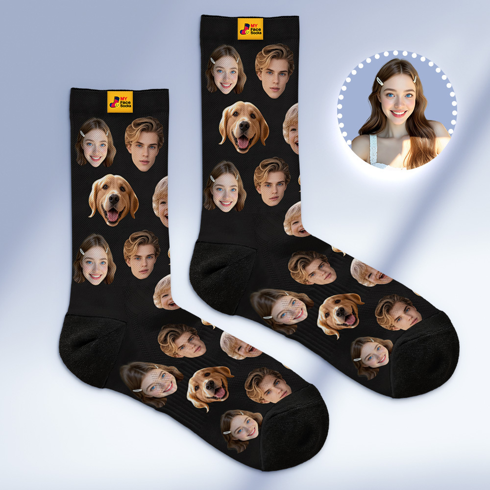 Custom Face Socks Personalized Socks with Faces Photo Blue Funny Gift Photo Family Socks - MyFaceSocksAU