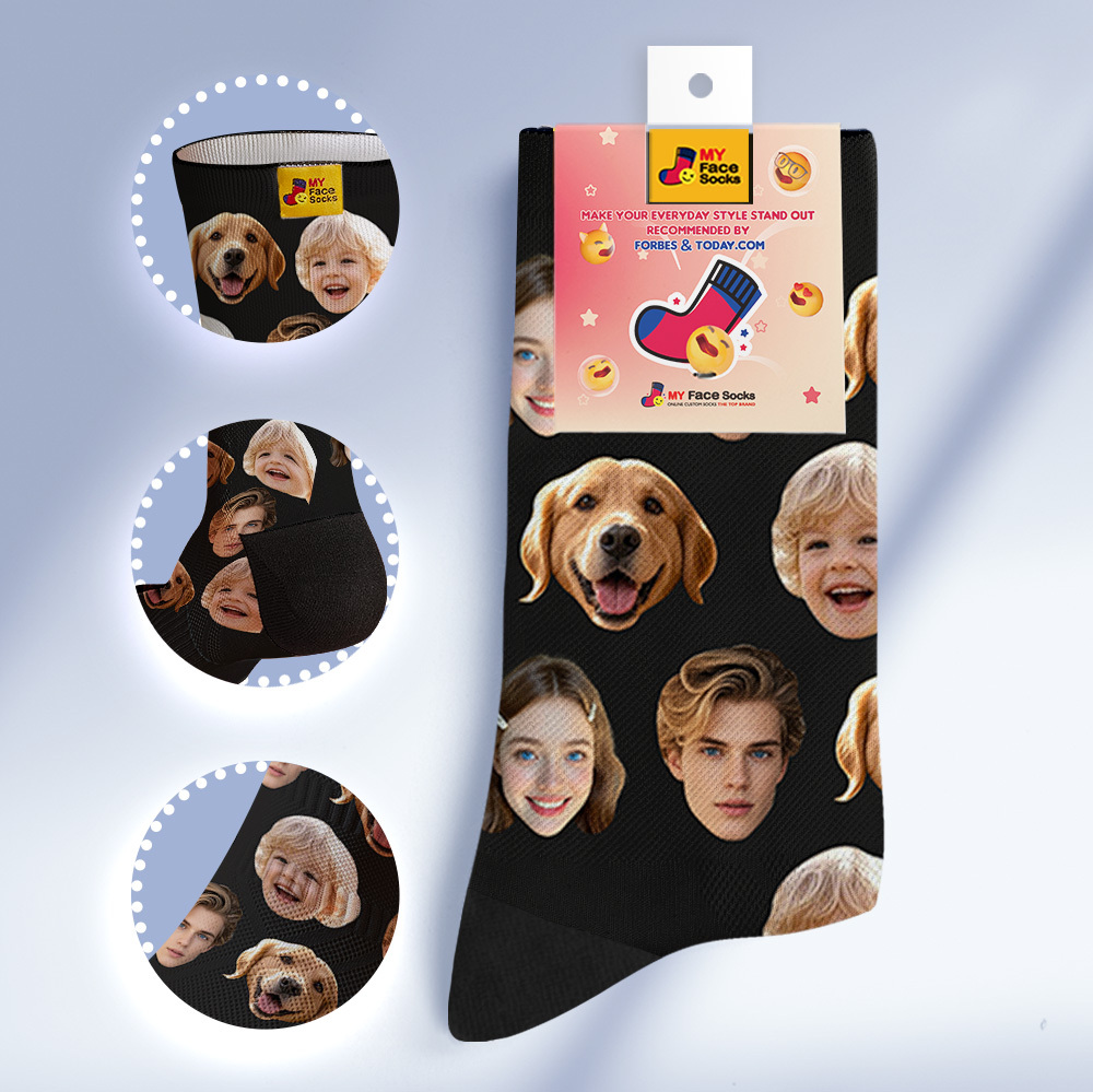 Custom Face Socks Personalized Socks with Faces Photo Blue Funny Gift Photo Family Socks - MyFaceSocksAU