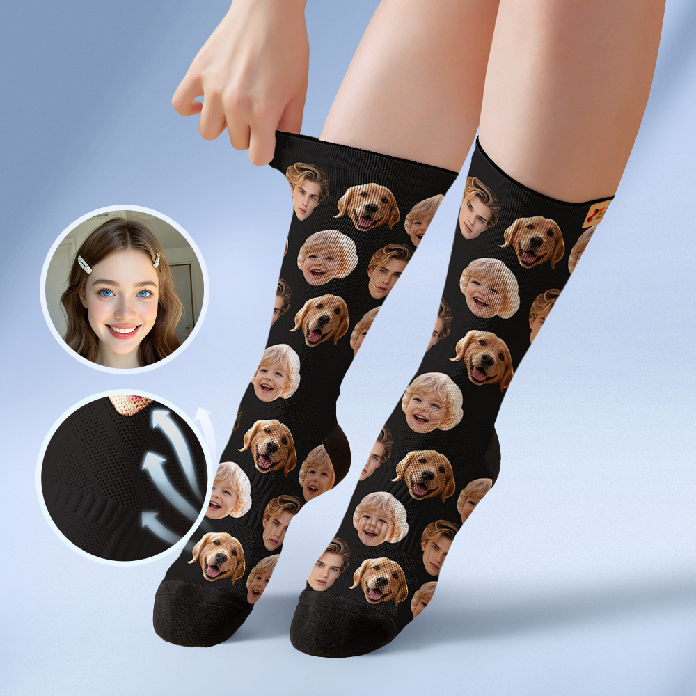 Custom Face Socks Personalized Socks with Faces Photo Blue Funny Gift Photo Family Socks - MyFaceSocksAU
