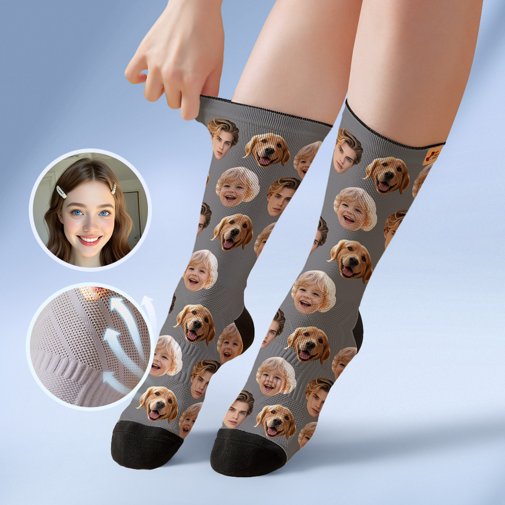Custom Face Socks Personalized Socks with Faces Photo Purple Funny Gift Photo Family Socks - MyFaceSocksAU