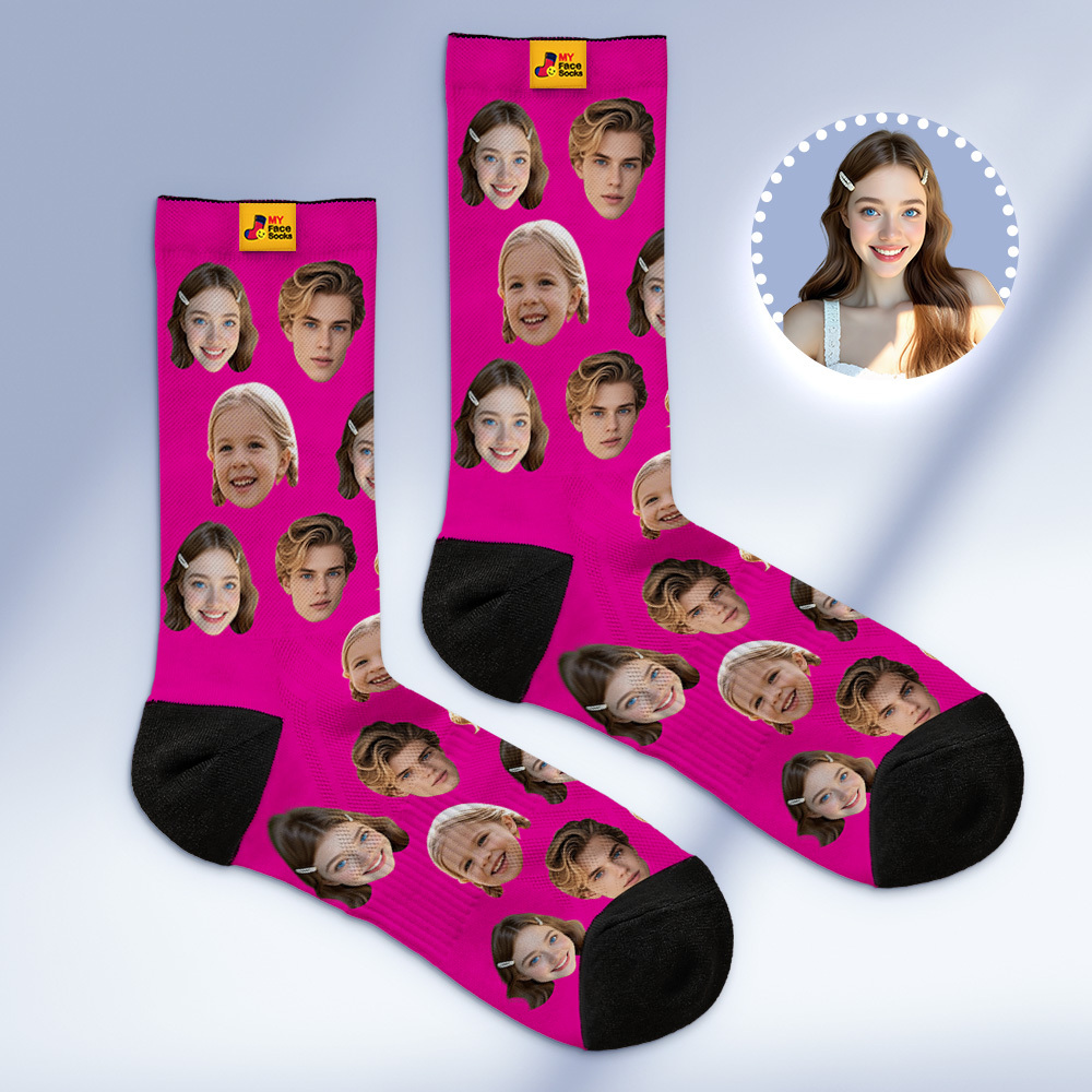 Custom Face Socks Personalized Socks with Faces Photo Gray Funny Gift Photo Family Socks - MyFaceSocksAU