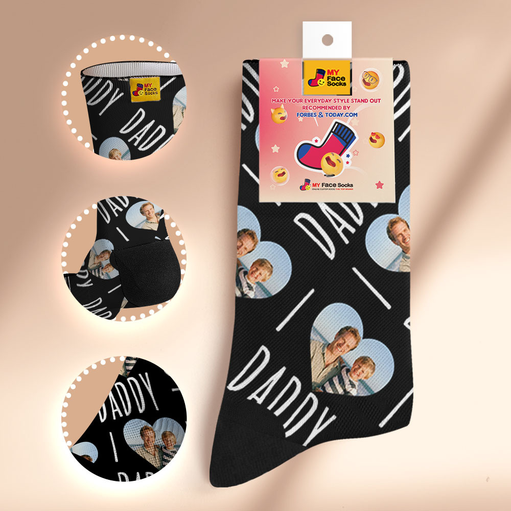 Custom Face Socks We Love Daddy  Face Socks Photo Print Socks Colorful Dad Socks Personalized Fathers Day Gift - MyFaceSocksAU