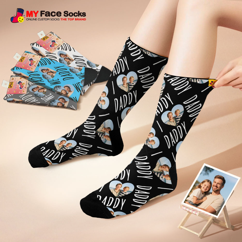 Custom Face Socks I Love Daddy Face Socks Photo Print Socks Colorful Dad Socks Personalized Fathers Day Gift - MyFaceSocksAU