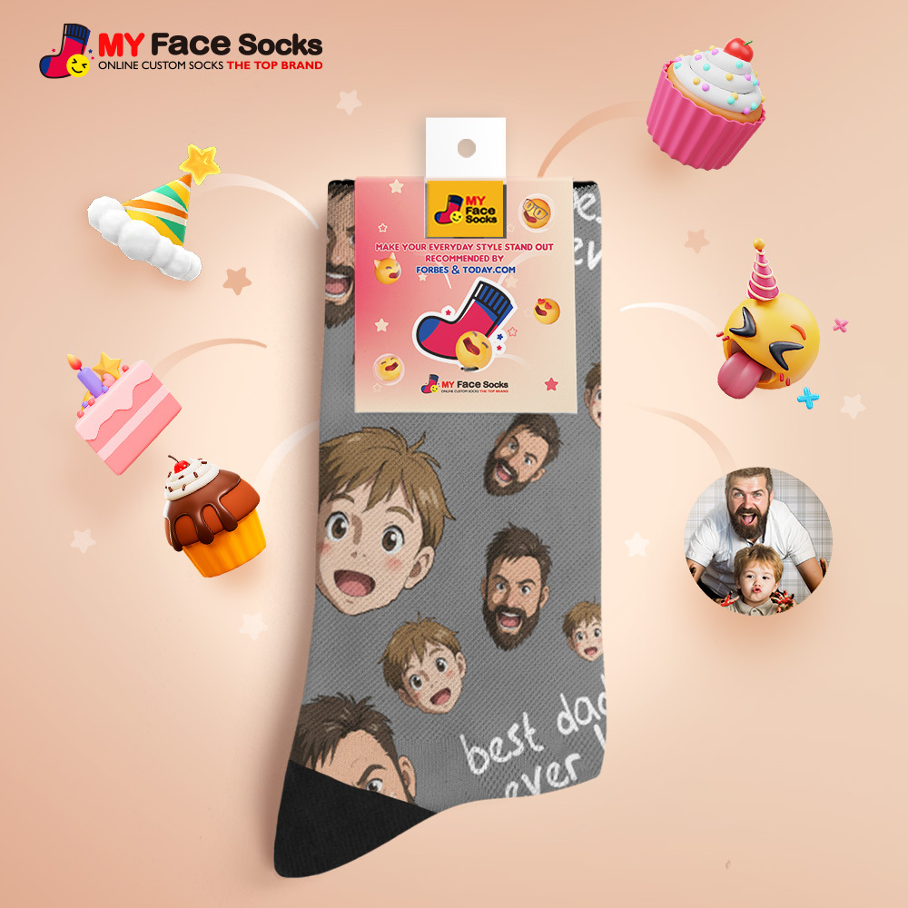 Custom Cartoon Dad Photo Print Socks Colorful Pink Socks Personalized Custom Design Best Fathers Day Gift - MyFaceSocksAU
