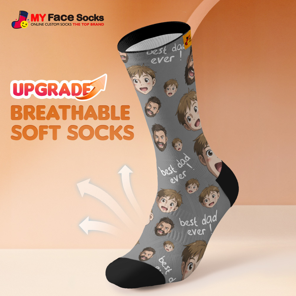 Custom Cartoon Dad Photo Print Socks Colorful Pink Socks Personalized Custom Design Best Fathers Day Gift - MyFaceSocksAU