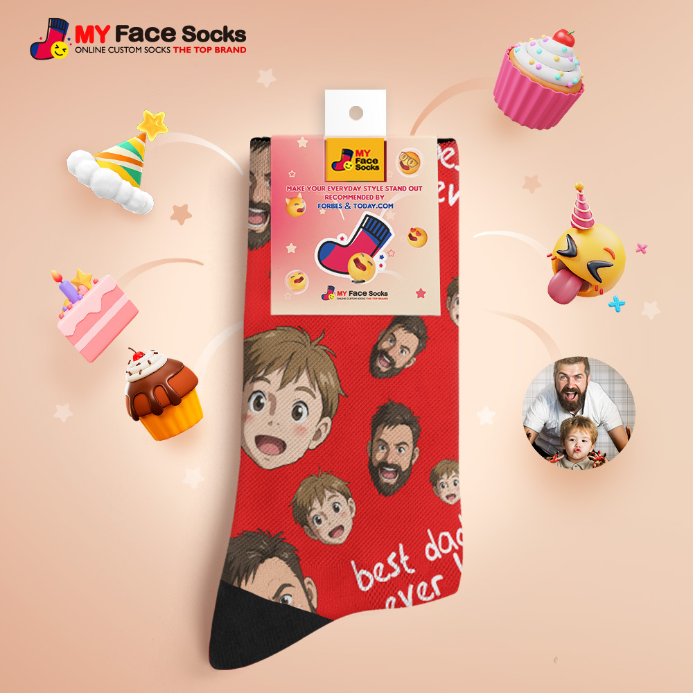 Custom Cartoon Dad Photo Print Socks Colorful Pink Socks Personalized Custom Design Best Fathers Day Gift - MyFaceSocksAU