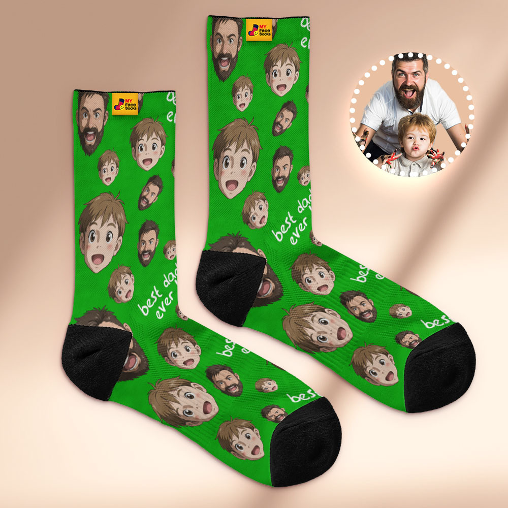 Custom Cartoon Dad Photo Print Socks Colorful White Socks Personalized Custom Design Best Fathers Day Gift - MyFaceSocksAU