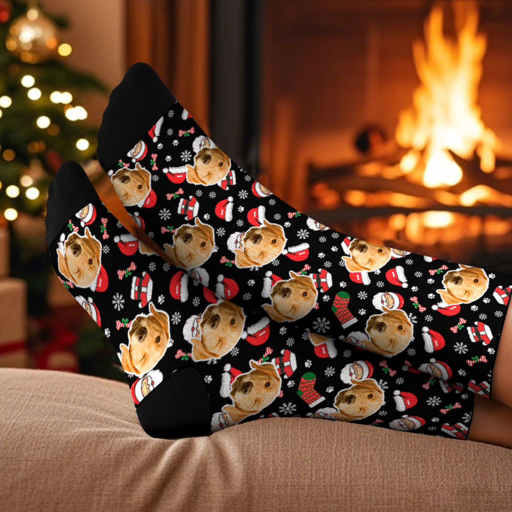 Custom Face Santa Cute Multicolor Socks Personalized Christmas Photo Socks Funny Holiday Gift for Family & Friends - MyFaceSocksAU