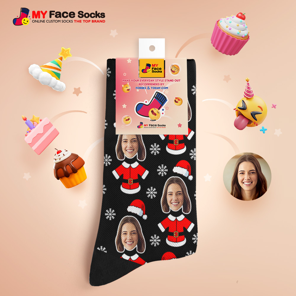 Custom Face Santa Cute Multicolor Socks Personalized Christmas Photo Socks Funny Holiday Gift for Family & Friends - MyFaceSocksAU