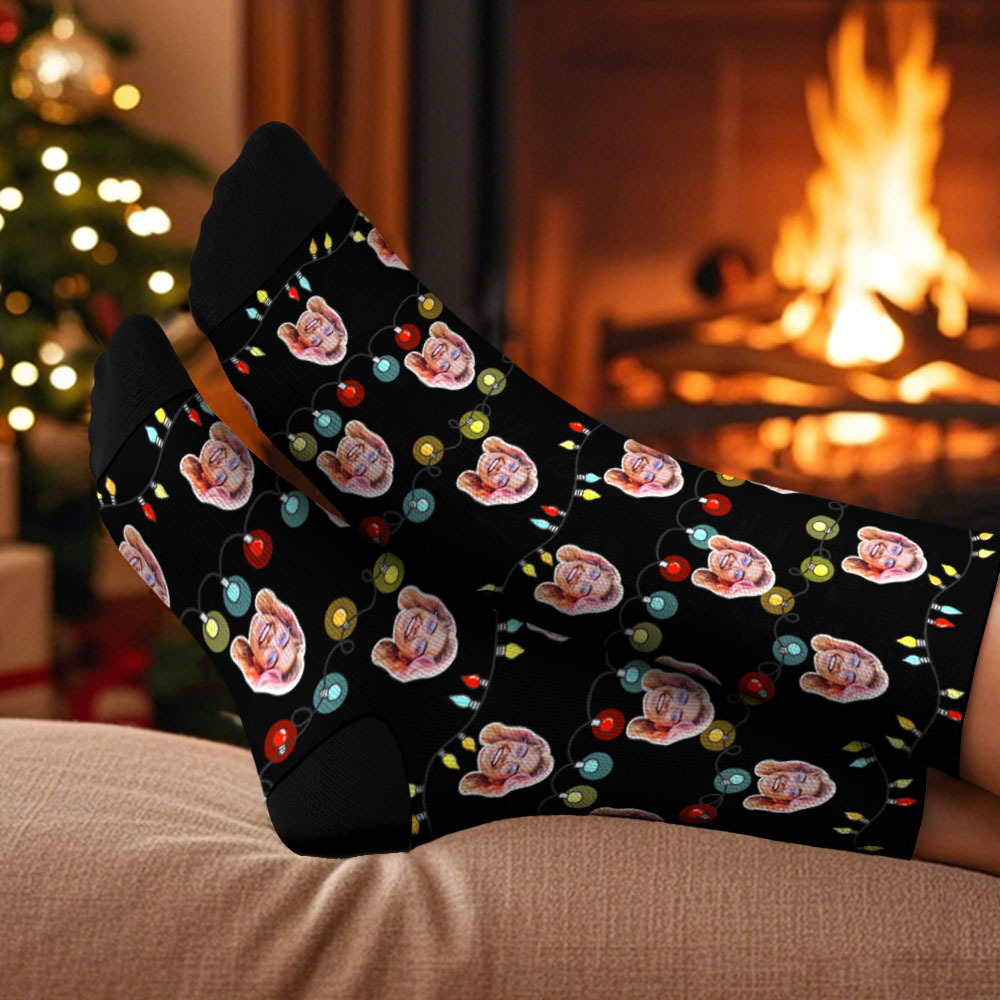 Custom Face Santa Cute Multicolor Socks Personalized Christmas Photo Socks Funny Holiday Gift for Family & Friends - MyFaceSocksAU