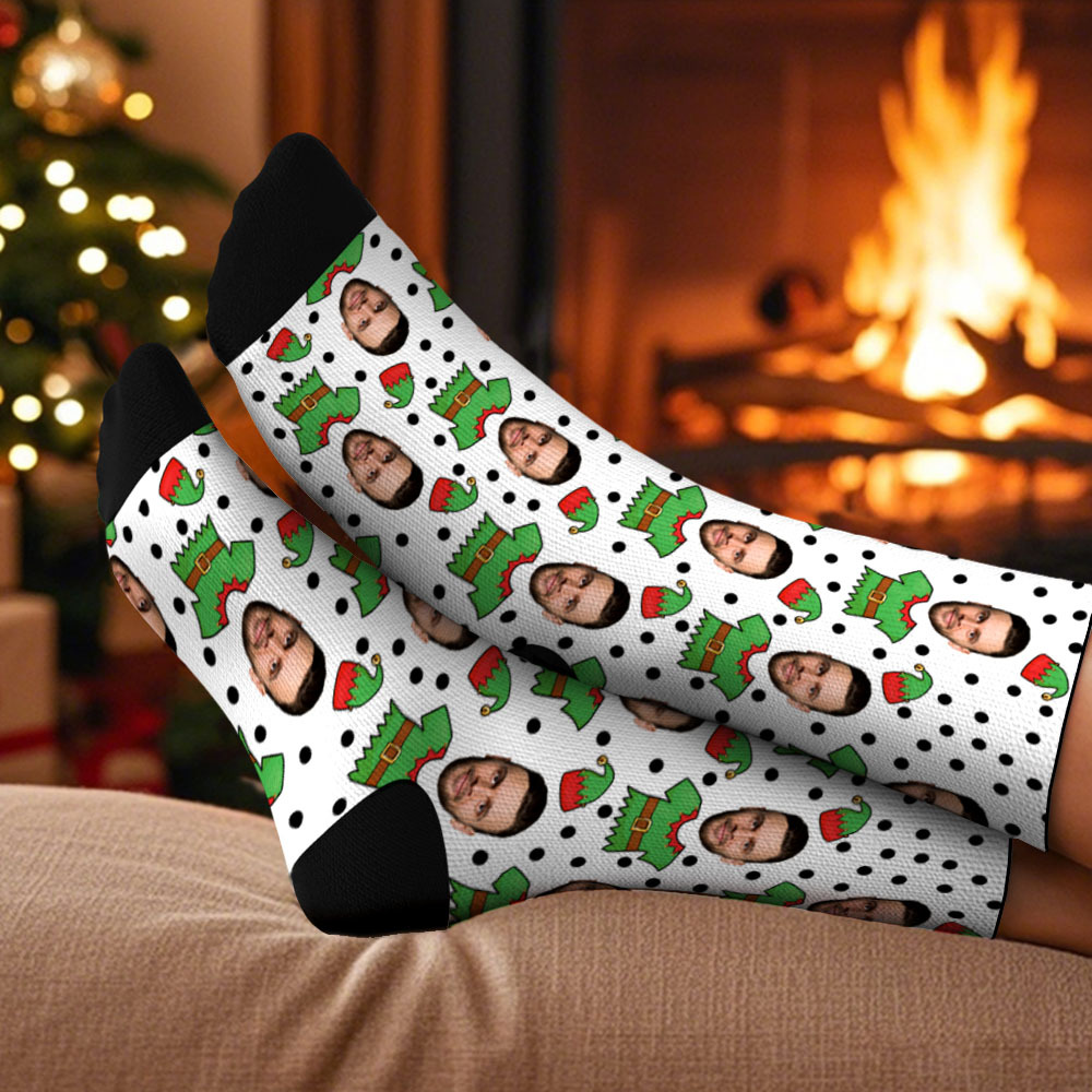 Custom Face Santa Cute Multicolor Socks Personalized Christmas Photo Socks Funny Holiday Gift for Family & Friends - MyFaceSocksAU