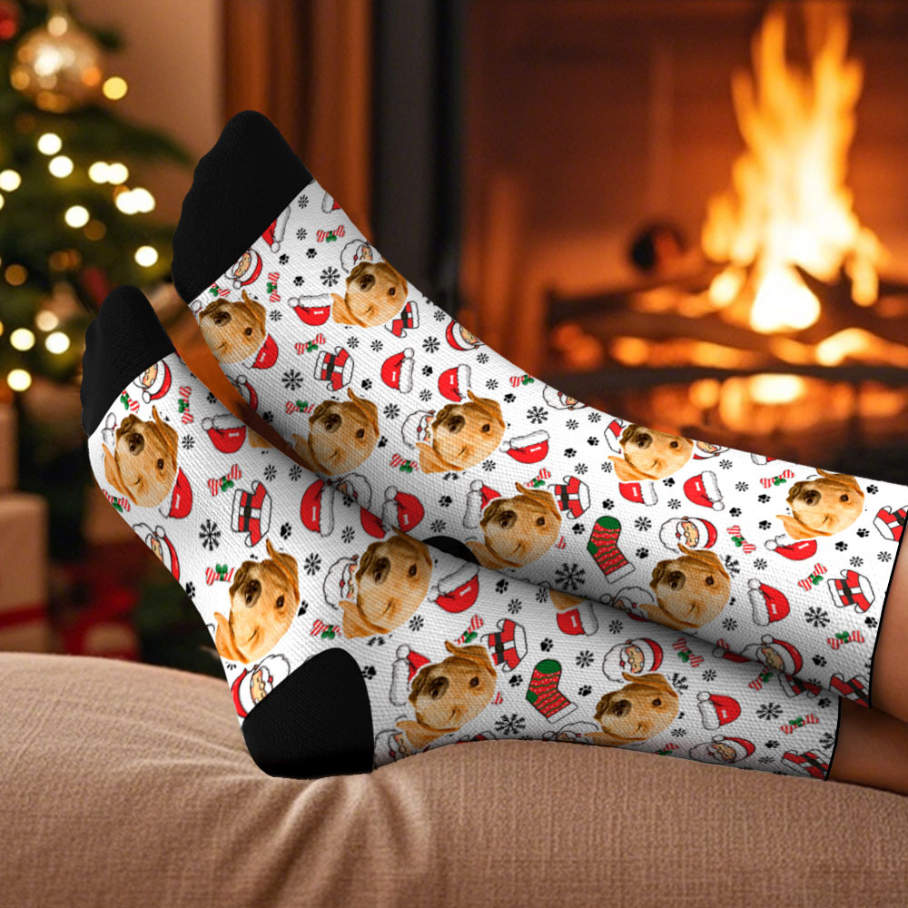 Custom Face Santa Cute Multicolor Socks Personalized Christmas Photo Socks Funny Holiday Gift for Family & Friends - MyFaceSocksAU