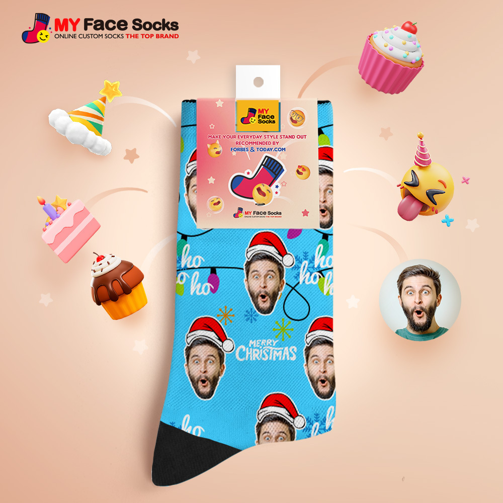 Custom Lantern Merry Christmas Face Socks Personalized Christmas Photo Socks Fun Gift for Family & Couples - MyFaceSocksAU