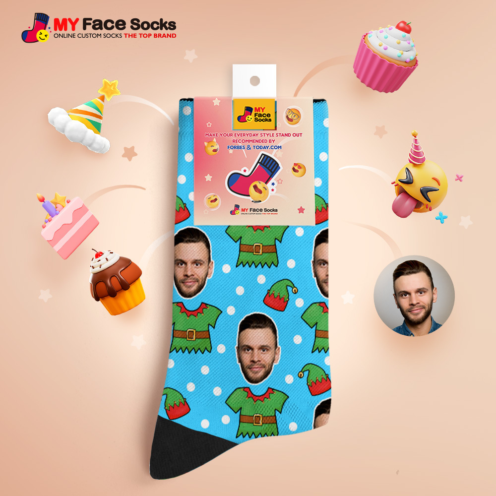 Custom Face Santa Cute Multicolor Socks Personalized Christmas Photo Socks Funny Holiday Gift for Family & Friends - MyFaceSocksAU
