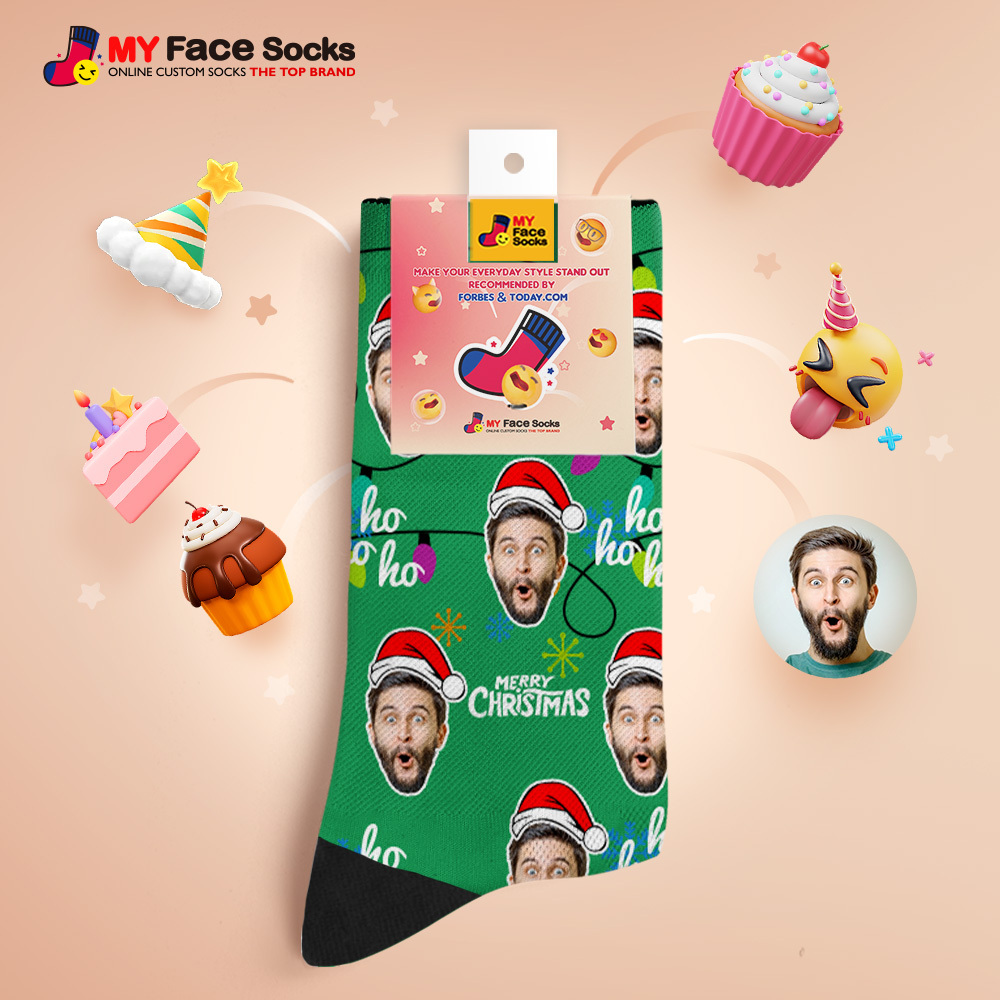 Custom Lantern Merry Christmas Face Socks Personalized Christmas Photo Socks Fun Gift for Family & Couples - MyFaceSocksAU
