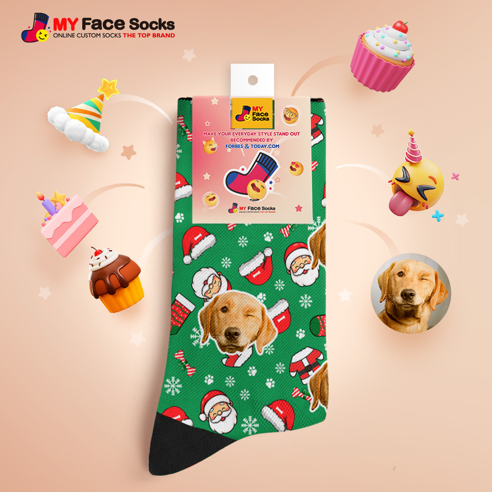 Custom Face Santa Cute Multicolor Socks Personalized Christmas Photo Socks Funny Holiday Gift for Family & Friends - MyFaceSocksAU
