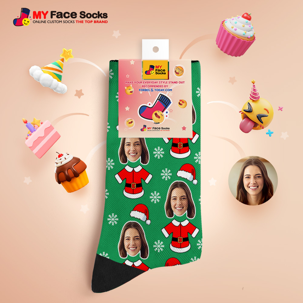 Custom Face Santa Cute Multicolor Socks Personalized Christmas Photo Socks Funny Holiday Gift for Family & Friends - MyFaceSocksAU