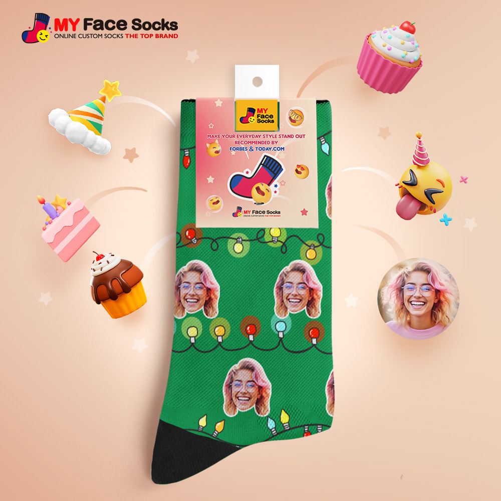 Custom Face Santa Cute Multicolor Socks Personalized Christmas Photo Socks Funny Holiday Gift for Family & Friends - MyFaceSocksAU